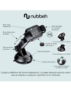 Nubbeh Atlas Soporte Móvil Coche con Carga Inalámbrica QI 15W 3 en 1 Negro 2