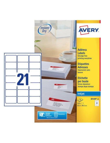 Avery J8160-25 etiqueta de impresora Blanco