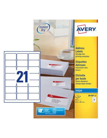 Avery J8160-25 etiqueta de impresora Blanco