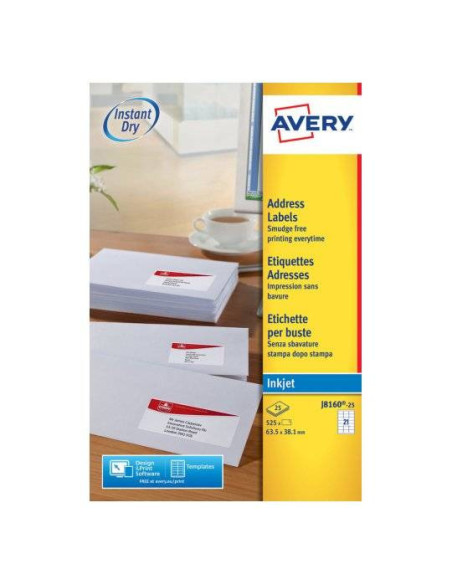 Avery J8160-25 etiqueta de impresora Blanco