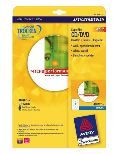 Avery J8676-25 etiqueta de impresora Blanco