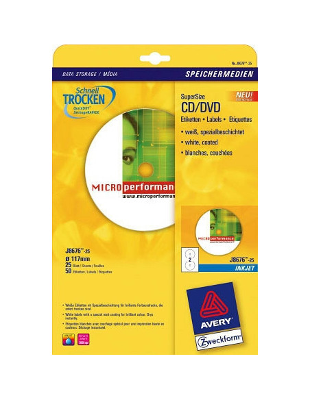 Avery J8676-25 etiqueta de impresora Blanco