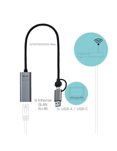 i-tec Metal USB-C USB-A 2.5Gbps Ethernet Adapter