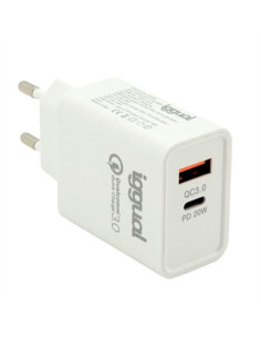 iggual Cargador doble USB QC3.0 + tipo C PD 20W