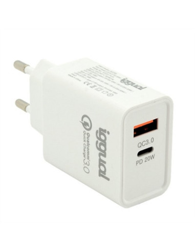 iggual Cargador doble USB QC3.0 + tipo C PD 20W