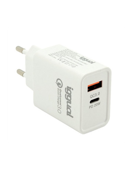iggual Cargador doble USB QC3.0 + tipo C PD 20W