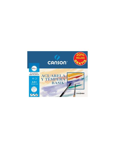 Canson Minipack de 6 Hojas Acuarela Basik 24x32 370g - 20% Hojas Gratis - Color Blanco
