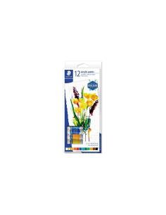 Staedtler 8500 Pack de 12 Tubos de Pintura Acrilica - Facil de Mezclar - Para Amplia Variedad de Superficies - Colores Surtidos