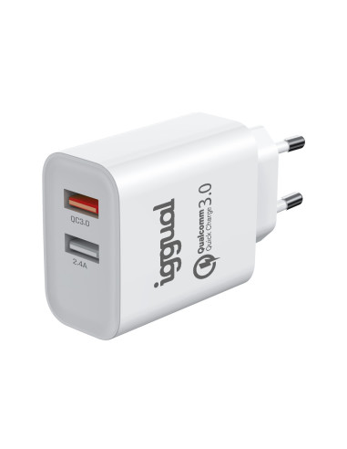 iggual Cargador 2xUSB carga rápida QC3.0 30W