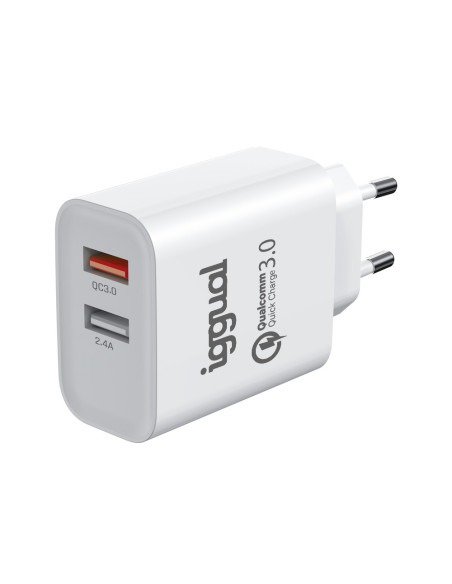 iggual Cargador 2xUSB carga rápida QC3.0 30W