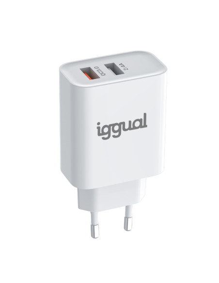 iggual Cargador 2xUSB carga rápida QC3.0 30W
