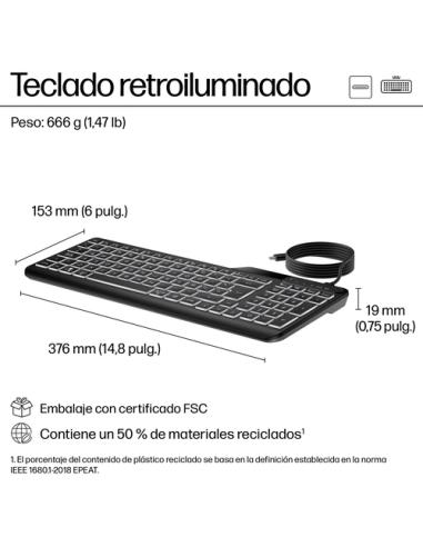 HP Teclado con cable retroiluminado multidispositivo 405