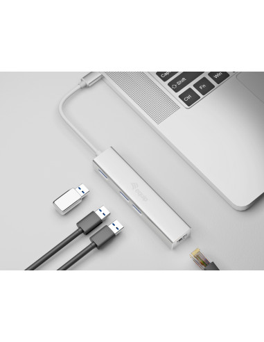 Equip Hub USB-C a USB 3.0 de 3 puertos con adaptador Gigabit