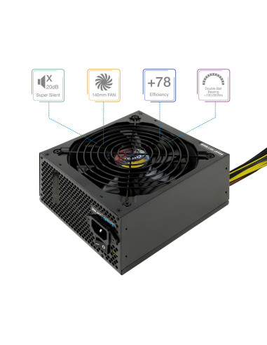 TooQ TQAPOLO-600SP unidad de fuente de alimentación 600 W 20+4 pin ATX ATX Negro