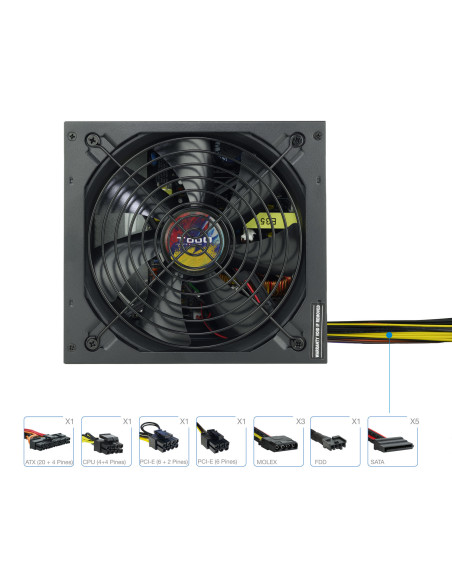 TooQ TQAPOLO-600SP unidad de fuente de alimentación 600 W 20+4 pin ATX ATX Negro