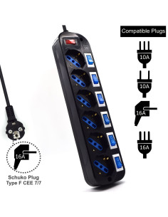 Ewent EW3851 limitador de tensión Negro 6 salidas AC 220 V 1,5 m 2