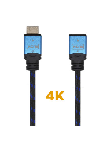 AISENS Cable HDMI V2.0 Prolongador Premium Alta Velocidad   HEC 4K@60Hz 18Gbps, A M-A H, Negro Azul, 2.0m