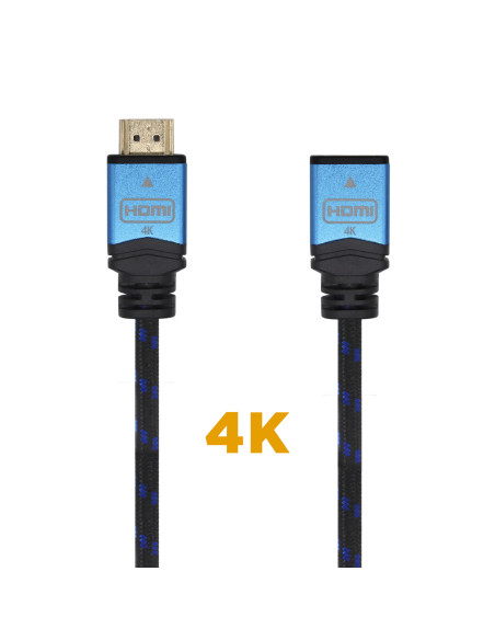 AISENS Cable HDMI V2.0 Prolongador Premium Alta Velocidad   HEC 4K@60Hz 18Gbps, A M-A H, Negro Azul, 2.0m