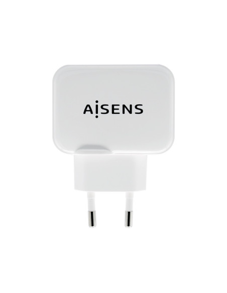 AISENS Cargador USB 17W 5V 3.4A, 2xUSB Con Control AI, Blanco