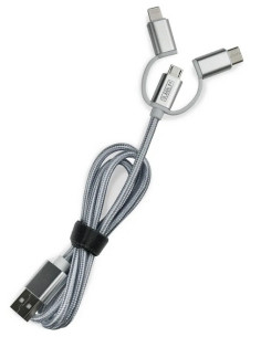 SUBBLIM Cargador Coche 2xUSB Dual Car Charger Alum 2.4A + Cable 3 in 1 Silver 2