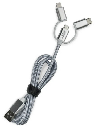 SUBBLIM Cargador Coche 2xUSB Dual Car Charger Alum 2.4A + Cable 3 in 1 Silver