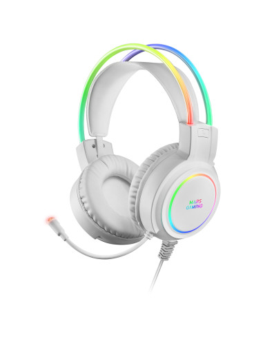Mars Gaming MHRGBW, Auriculares Chroma RGB Flow, Micrófono Profesional, Sonido Espacial, Blanco