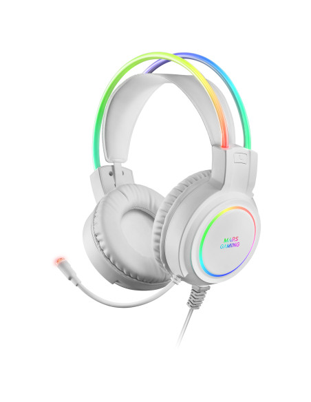 Mars Gaming MHRGBW, Auriculares Chroma RGB Flow, Micrófono Profesional, Sonido Espacial, Blanco