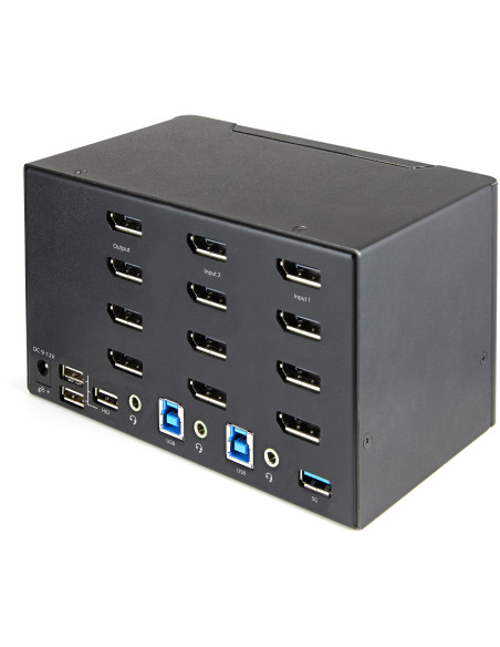 StarTech.com Switch Conmutador KVM de 2 Puertos DisplayPort 1.2 para 4 Monitores - DP HDR UHD 4K de 60Hz - Hub Ladrón de 2