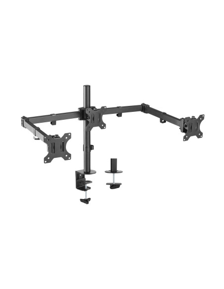 AISENS Soporte De Mesa Eco Giratorio E Inclinable Para 3 Monitores 7kg (3 Pivotes, 2 Brazos) De 13-27, Negro