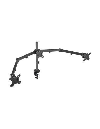 AISENS Soporte De Mesa Eco Giratorio E Inclinable Para 3 Monitores 7kg (3 Pivotes, 2 Brazos) De 13-27, Negro