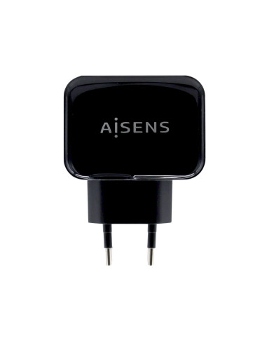 AISENS Cargador USB 17W 5V 3.4A, 2xUSB Con Control AI, Negro