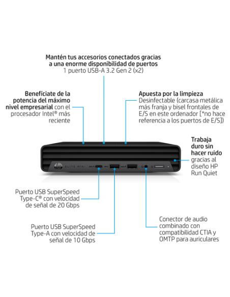 HP Elite Mini 800 G9 Intel® Core™ i5 i5-14500 16 GB DDR5-SDRAM 512 GB SSD Windows 11 Pro Mini PC Negro