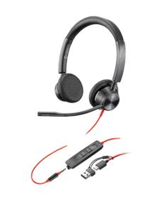 HP Poly Auriculares estéreo Poly Blackwire 3325 USB-C + Conector de 3,5 mm + Adaptador USB-C/A