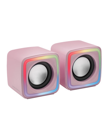 Mars Gaming MSCUBEP Rosa, Altavoces Gaming RGB Compactos, Procesador Sonido DSP 8W, Control Volumen