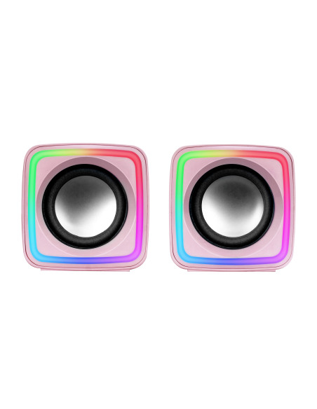 Mars Gaming MSCUBEP Rosa, Altavoces Gaming RGB Compactos, Procesador Sonido DSP 8W, Control Volumen