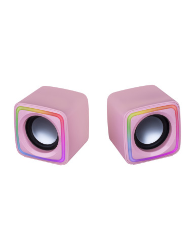 Mars Gaming MSCUBEP Rosa, Altavoces Gaming RGB Compactos, Procesador Sonido DSP 8W, Control Volumen