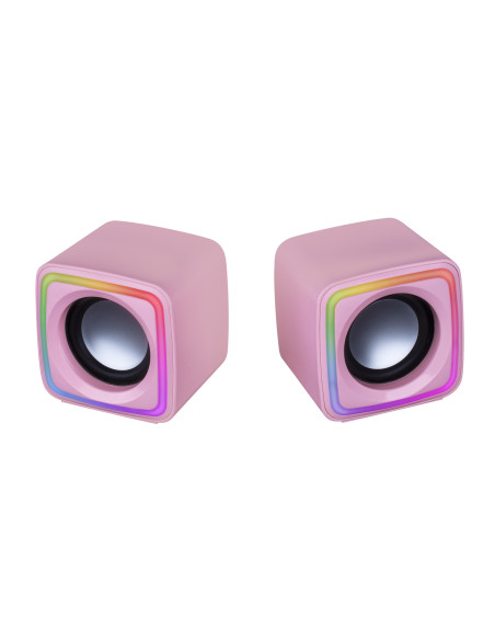Mars Gaming MSCUBEP Rosa, Altavoces Gaming RGB Compactos, Procesador Sonido DSP 8W, Control Volumen