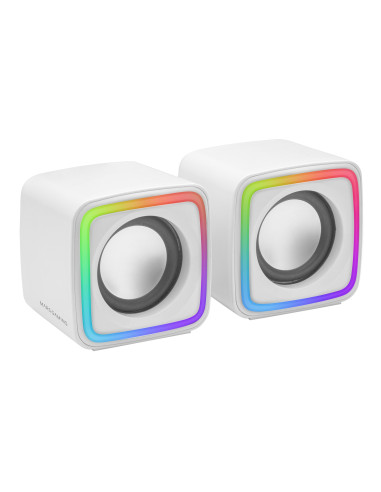 Mars Gaming MSCUBEW Blanco, Altavoces Gaming RGB Compactos, Procesador Sonido DSP 8W, Control Volumen