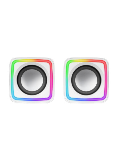 Mars Gaming MSCUBEW Blanco, Altavoces Gaming RGB Compactos, Procesador Sonido DSP 8W, Control Volumen