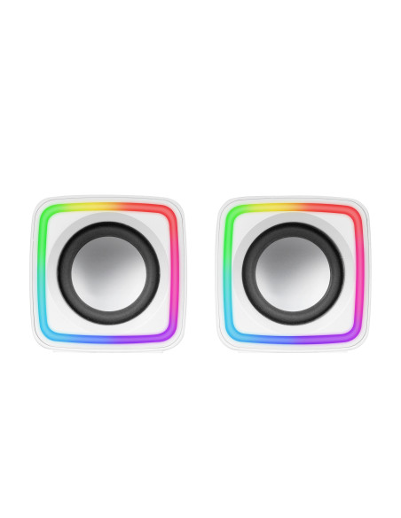 Mars Gaming MSCUBEW Blanco, Altavoces Gaming RGB Compactos, Procesador Sonido DSP 8W, Control Volumen