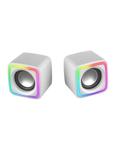 Mars Gaming MSCUBEW Blanco, Altavoces Gaming RGB Compactos, Procesador Sonido DSP 8W, Control Volumen