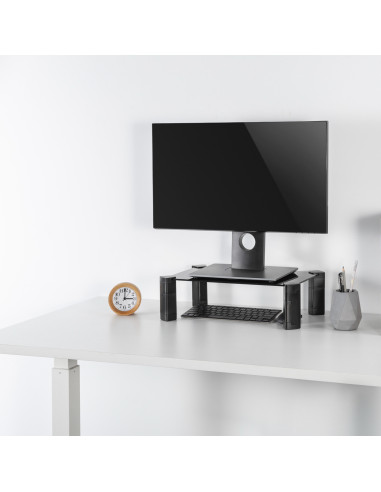 AISENS Soporte Elevador Cristal para Monitor Portátil, Negro