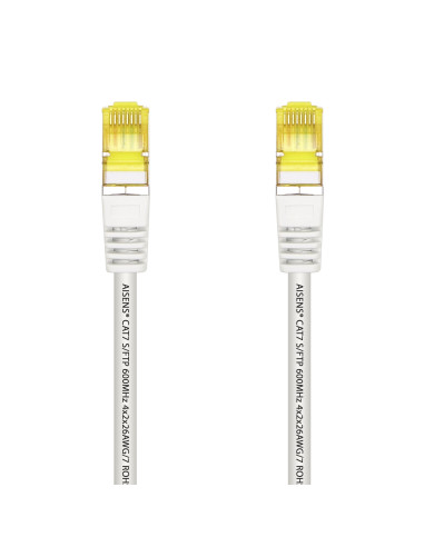 AISENS Cable De Red Latiguillo RJ45 LSZH Cat.7 600 MHz S FTP PIMF AWG26, Blanco, 0.5 m