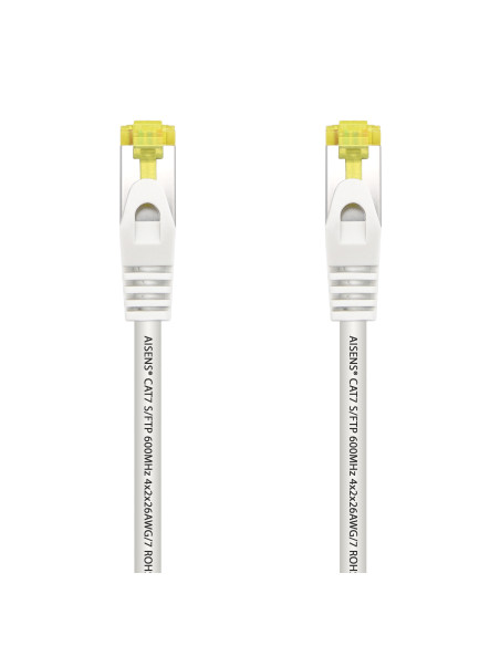 AISENS Cable De Red Latiguillo RJ45 LSZH Cat.7 600 MHz S FTP PIMF AWG26, Blanco, 2.0 m
