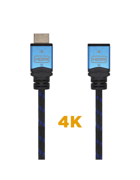 AISENS Cable HDMI V2.0 Prolongador Premium Alta Velocidad   HEC 4K@60Hz 18Gbps, A M-A H, Negro Azul, 3.0m