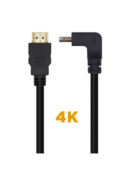 AISENS Cable HDMI V2.0 Acodado Premium Alta Velocidad   HEC 4K@60Hz 18Gbps, A M-A M, Negro, 1.0m
