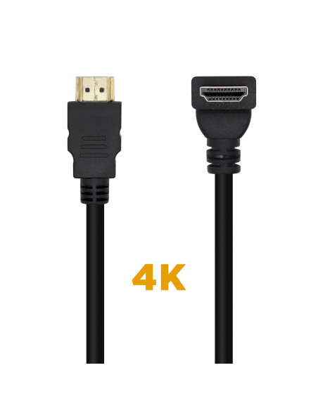 AISENS Cable HDMI V2.0 Acodado Premium Alta Velocidad   HEC 4K@60Hz 18Gbps, A M-A M, Negro, 1.0m