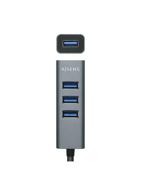 AISENS Hub USB 3.1 USB-C, USB-C M - 4x Tipo A H, Gris, 10 cm