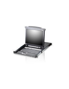 ATEN Consola LCD single rail con switch KVM integrado VGA PS 2-USB de 8 puertos