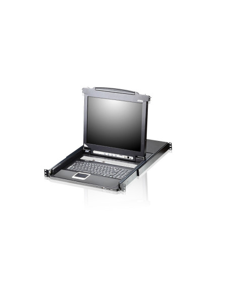 ATEN Consola LCD single rail con switch KVM integrado VGA PS 2-USB de 8 puertos